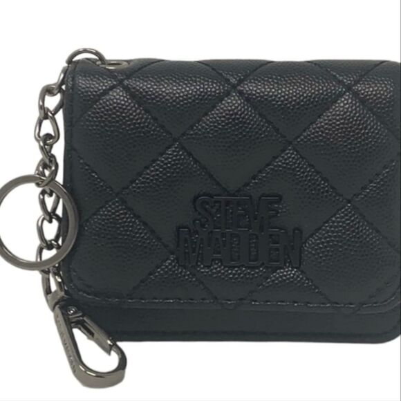 Steve Madden BWren Quilted Flap Wallet w/Key Chain- Black - Picture 2 of 9